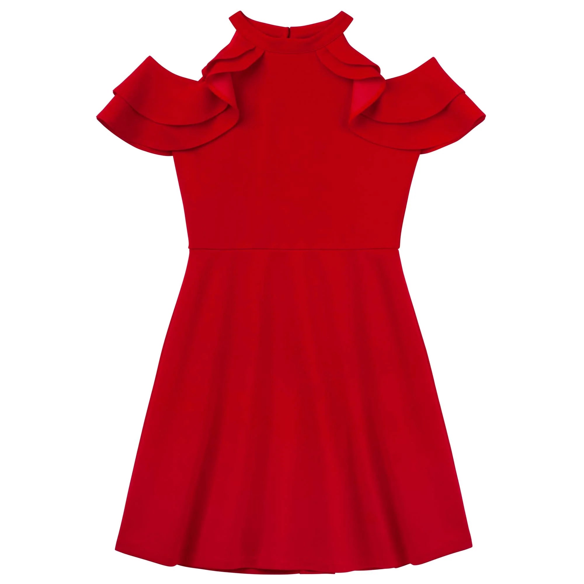 Elle Cold Shoulder Frill Dress - Red Elle Cold Shoulder Frill Dress - Red