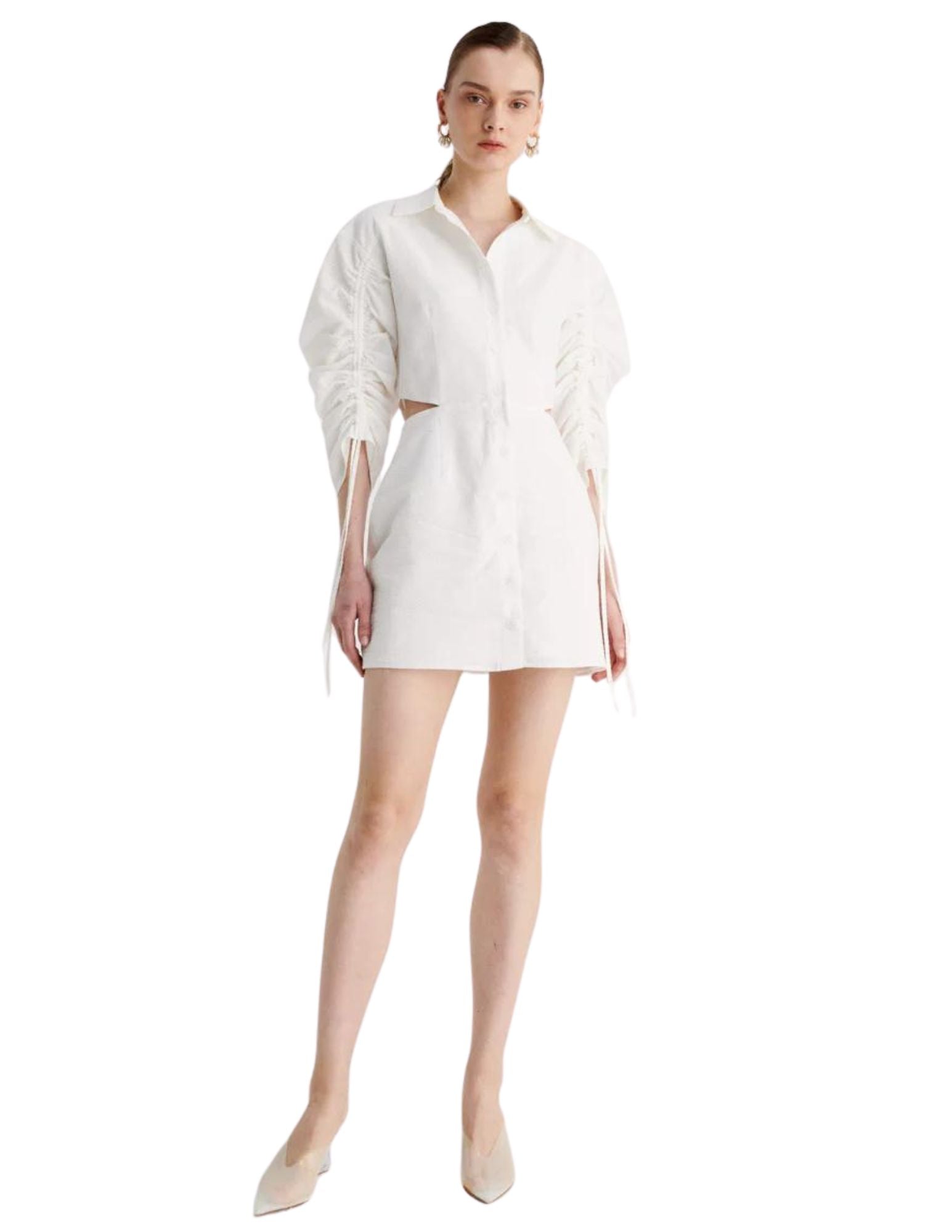 Bentley Gathered Box Sleeve Mini Dress - White