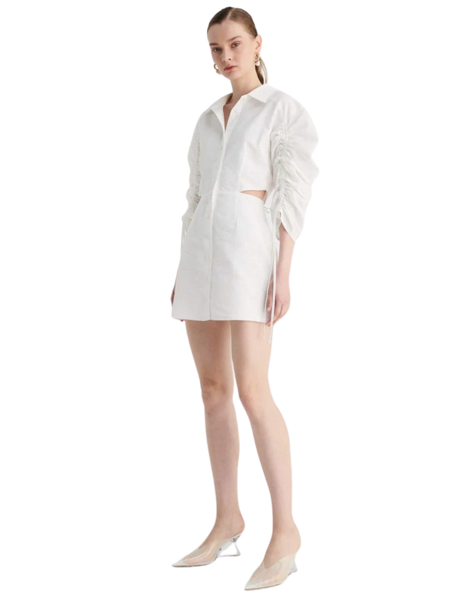 Bentley Gathered Box Sleeve Mini Dress - White