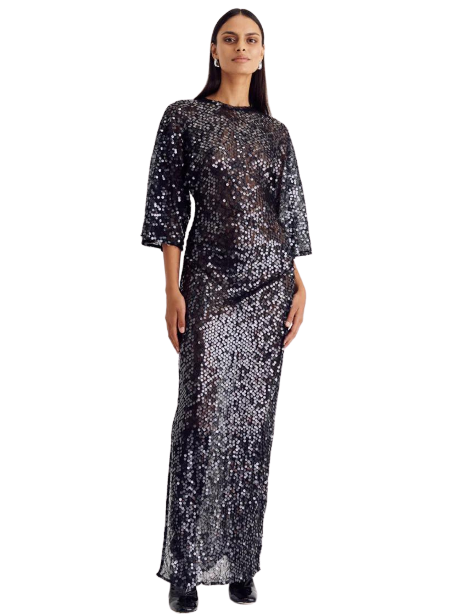 Ava Lace Sequin Maxi Dress - Black