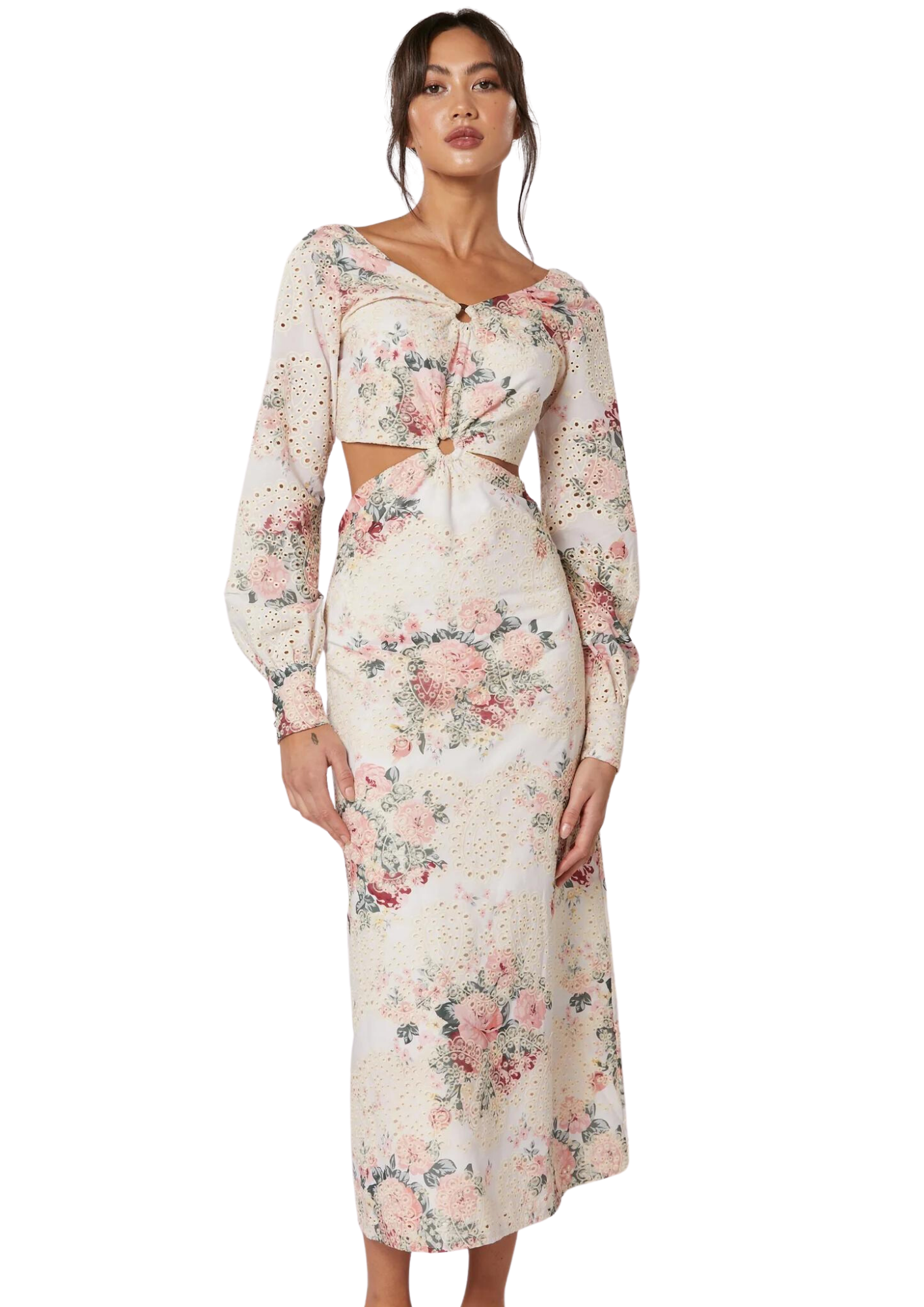 Laurel Midi Dress - Cream Floral