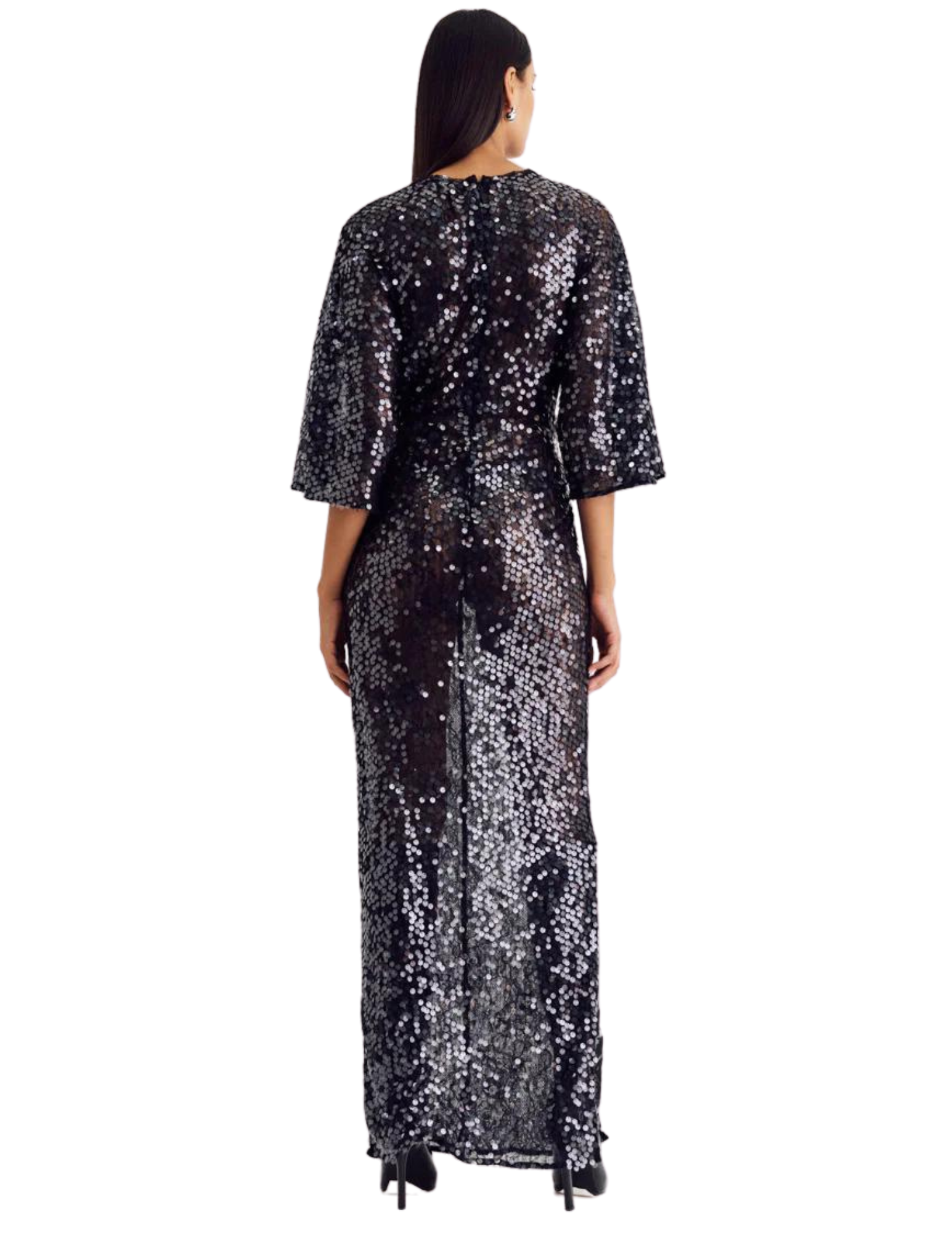 Ava Lace Sequin Maxi Dress - Black