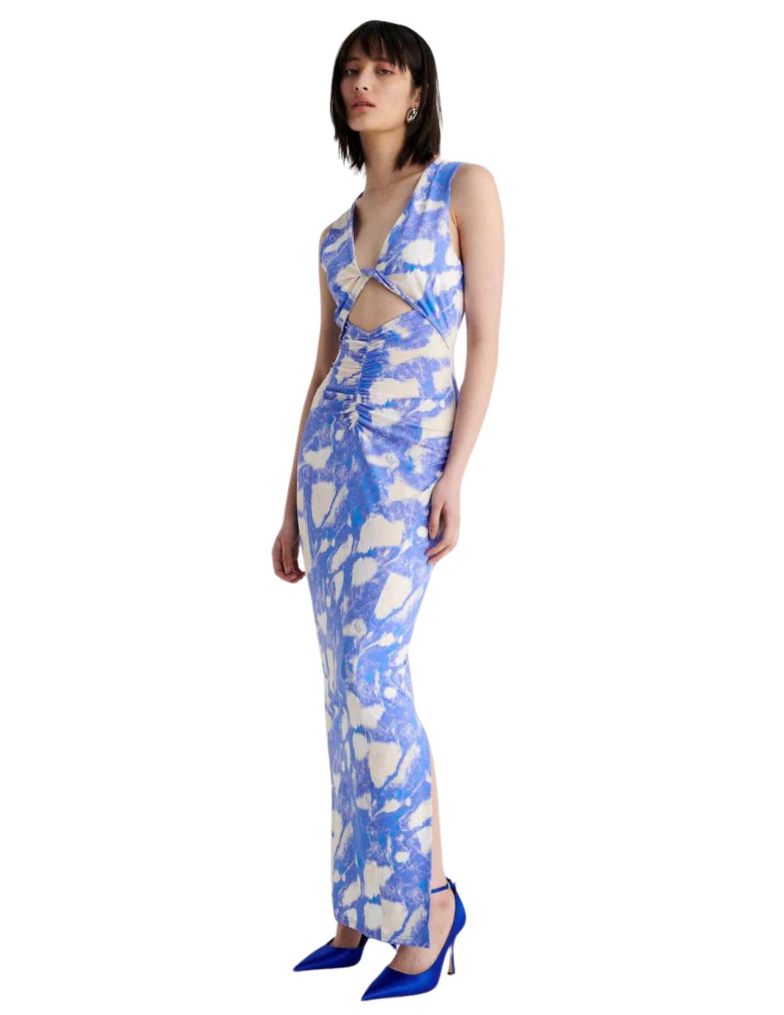 Marble Reversible Twist Maxi Dress - Blue