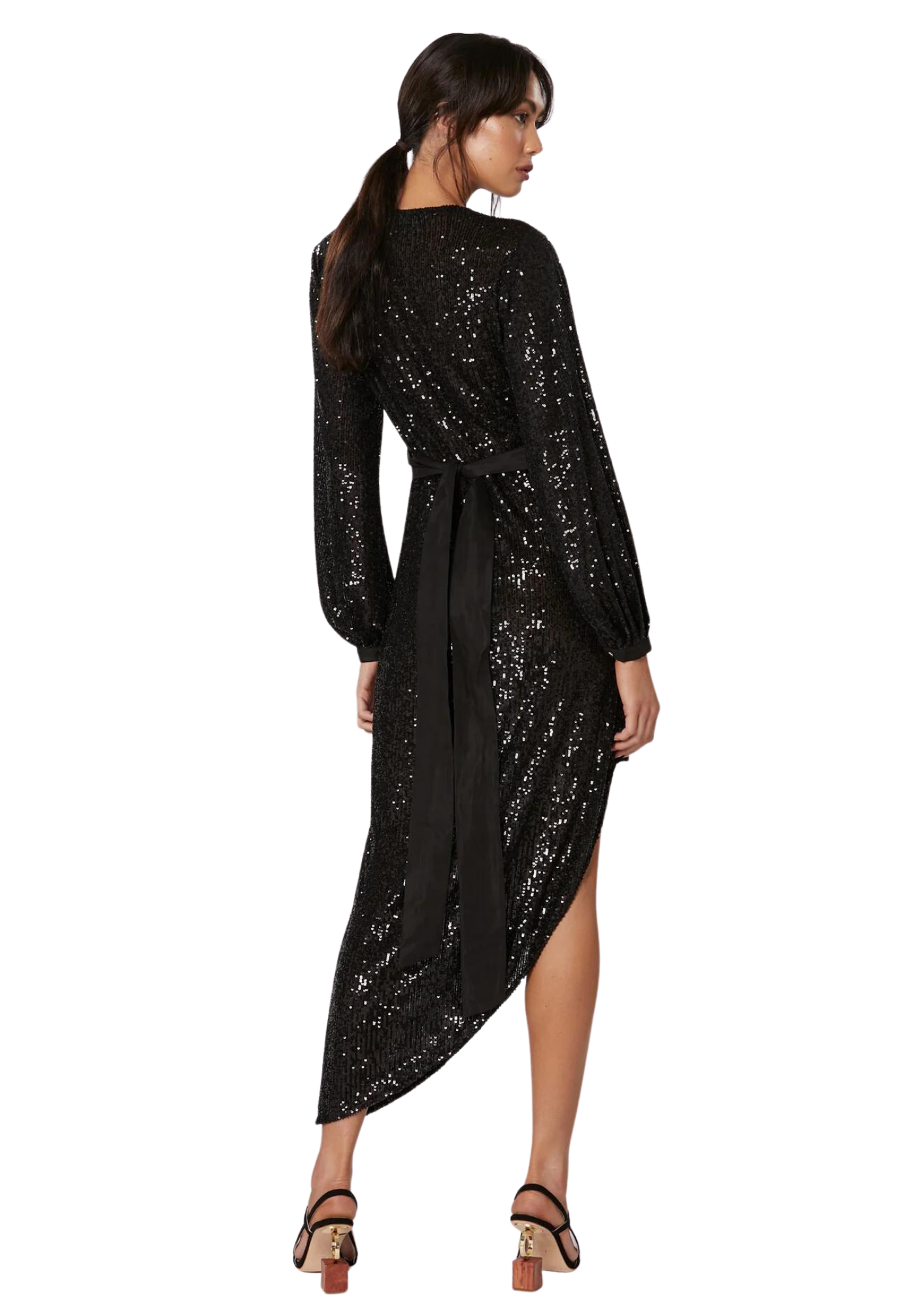 Amara Wrap Dress- Black Sequin
