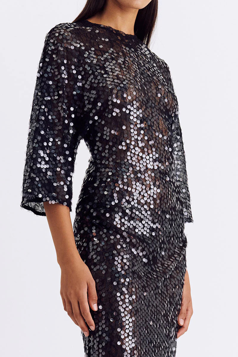 Ava Lace Sequin Maxi Dress - Black