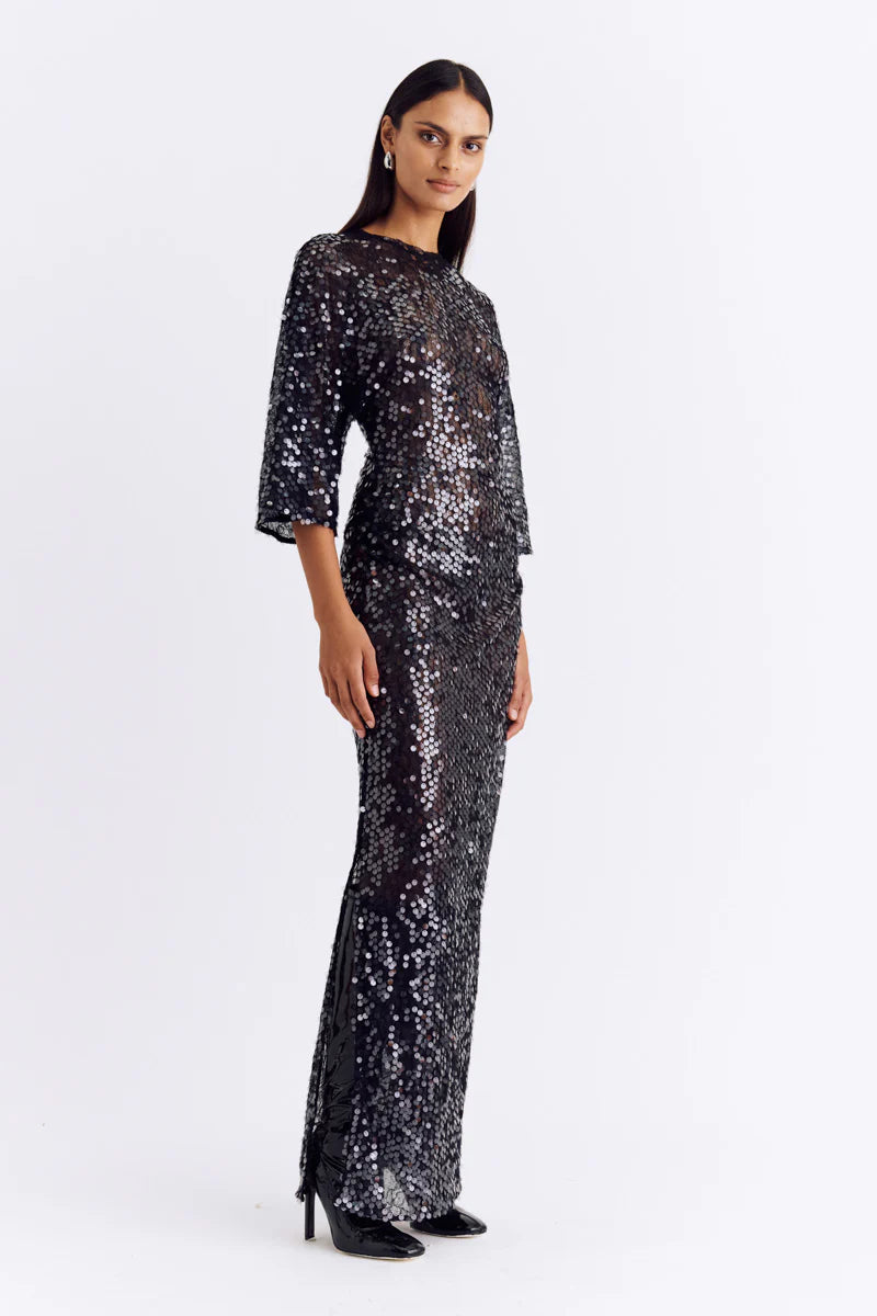 Ava Lace Sequin Maxi Dress - Black