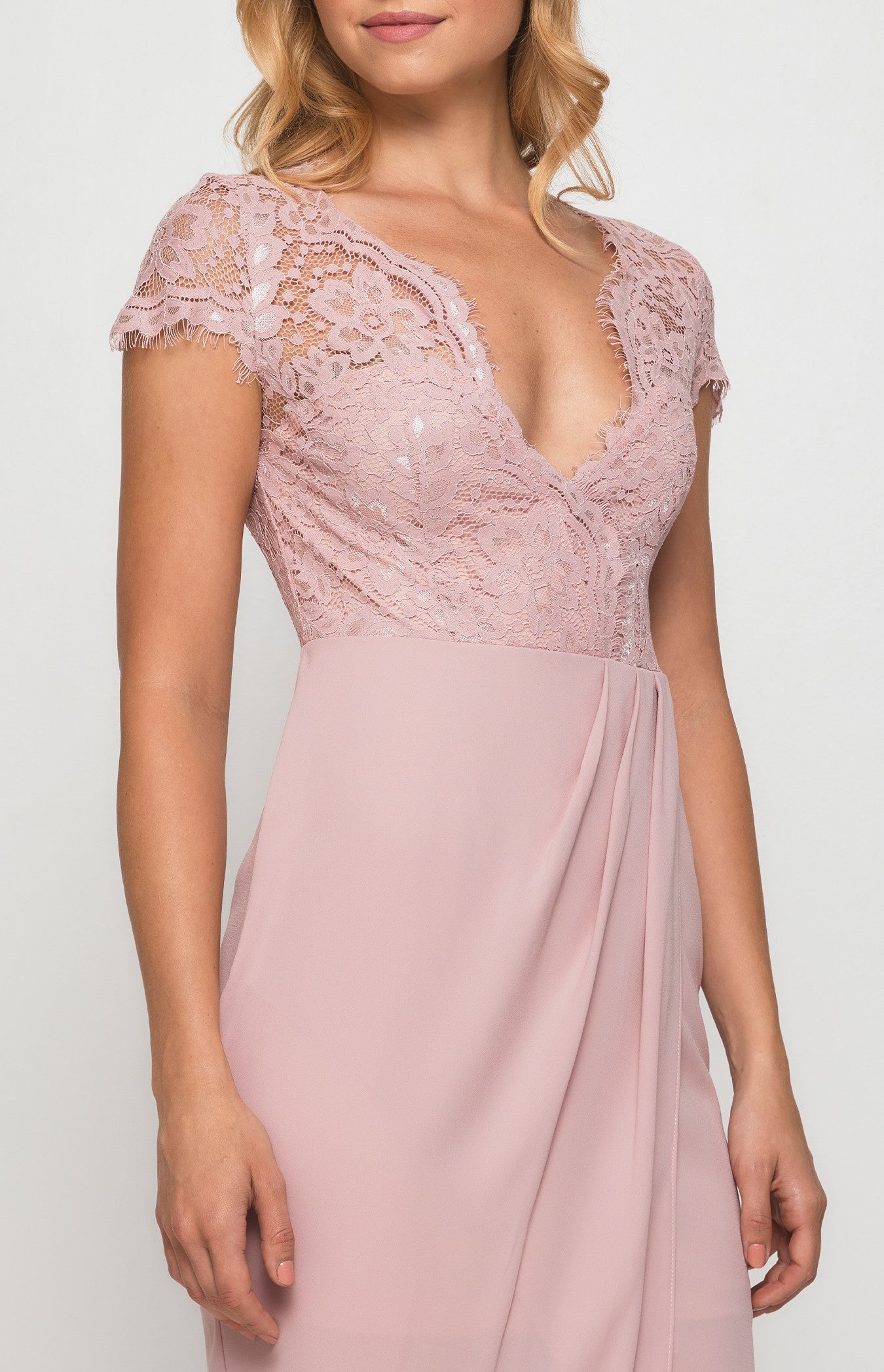 Asymmetric Hemline with Embroidery Lace Top - Blush