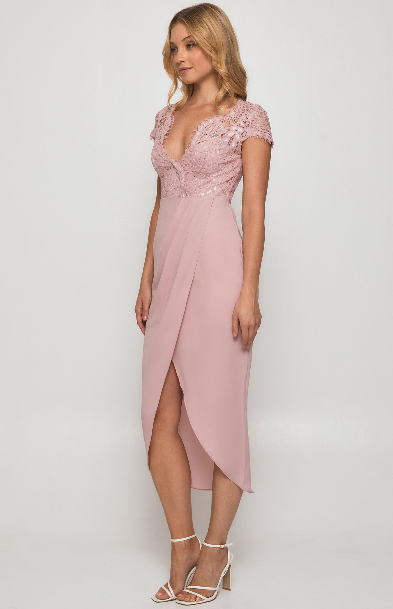 Asymmetric Hemline with Embroidery Lace Top - Blush