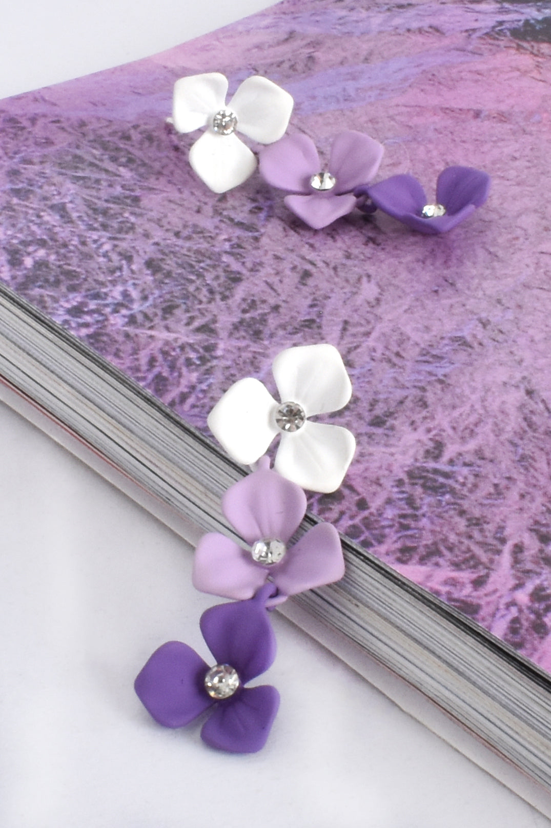 Ombre Trio Linked Floral Earrings - Lilac